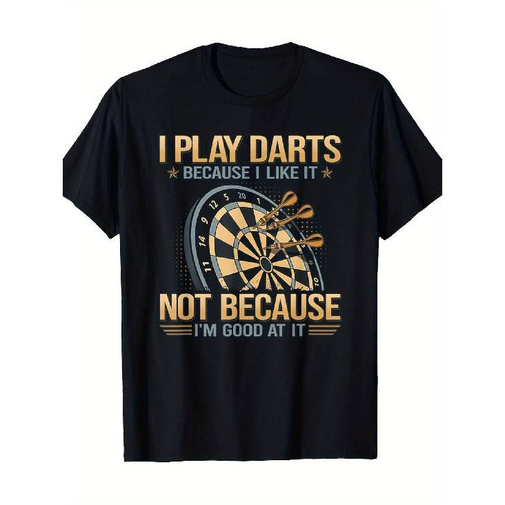 Men'S Funny for dart-Themed T-Shirt - "I Play for Darts Because I'm Not Good At It" Slogan & for Dart Board Graphic with Bullseye & Flight Design,