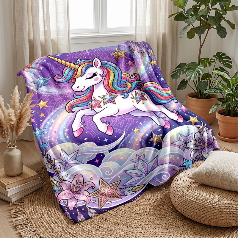 Magical Unicorn with Rainbow Theme Blanket Lightweight Warm Flannel Blanket Decorative Throw Blanket for Home Decoration