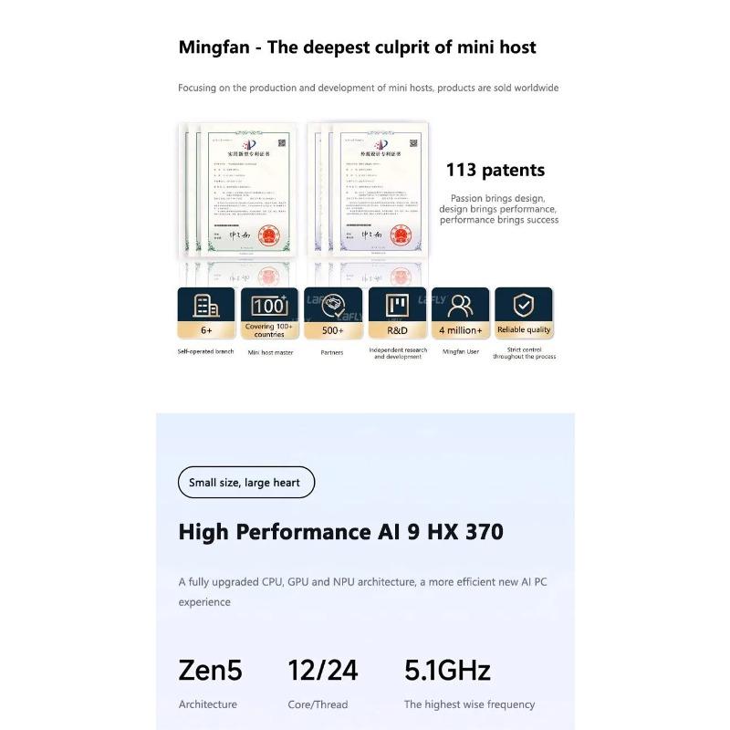 2025 Minisforum at 9 HX370 New Mini PC AMD Ryzen at 9 HX370 32GB 96GB DDR5 2TB WIFI 7 2x2.5g LAN Copalate at the Gaming PC office