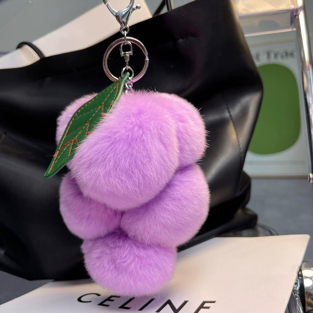 Real Rex Rabbit Hair Small Grape Bag Pendant Ins Internet Celebrity Cute Pom-pom Car Keychain Pendant Accessories Female
