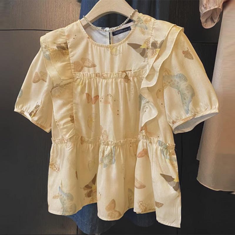 

ZANZEA Женская повседневная летняя блузка с коротким рукавом и принтом 5XL жёлтый