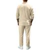 Men's Casual Cotton Linen Long Sleeve Shirt and Drawstring Pants Set - Lightweight Breathable Vintage Outfit