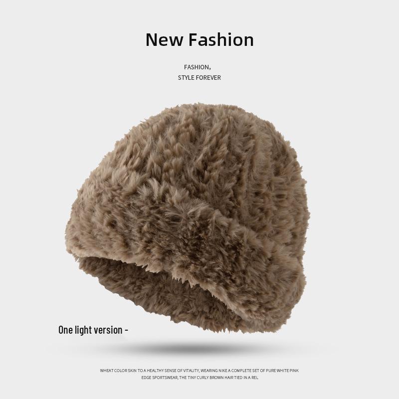 Women's Large Head Circumference White Knitted Wool Beanie - Fluffy, Warm, and Face-Slimming for Autumn and Winter