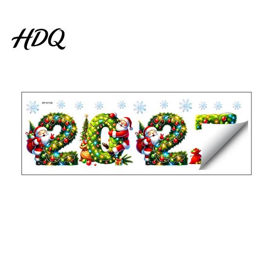 PVC Window Stickers 2027 Merry Christmas Cling Santa Snowman Reindeer Glass Door Sticker Seasonal Party Decorations Static Decal for Living