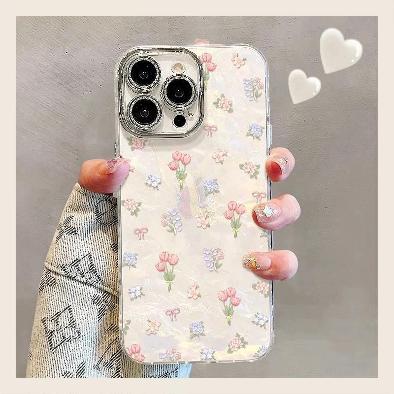Full Screen Floral Tulip Suitable for Apple 17Promax Mobile Phone Case iPhone16/15/14 Shell Pattern 13 Sets