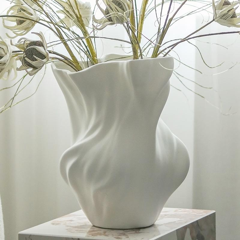 Stil chinezesc Wabi-sabi Vază Zen neregulată abstractă pentru cameră de zi Ornamente cu flori răsucite Model de hotel Decoratiuni pentru cameră