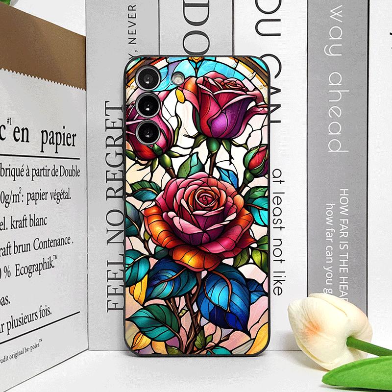 Bunte Glas-Stil-Rosenmuster-Handyhülle für Samsung Galaxy S26 S25 S24+ S23 Ultra S22 Plus S20 S21 FE M53 Weiche Hülle