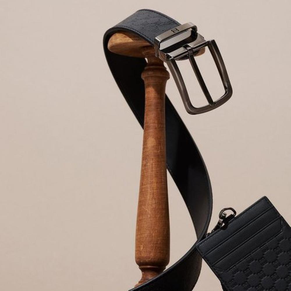 Daks Black Embossed Dd Pattern Strap Cowhide Bijou Belt Dbbe5e390bk Single option