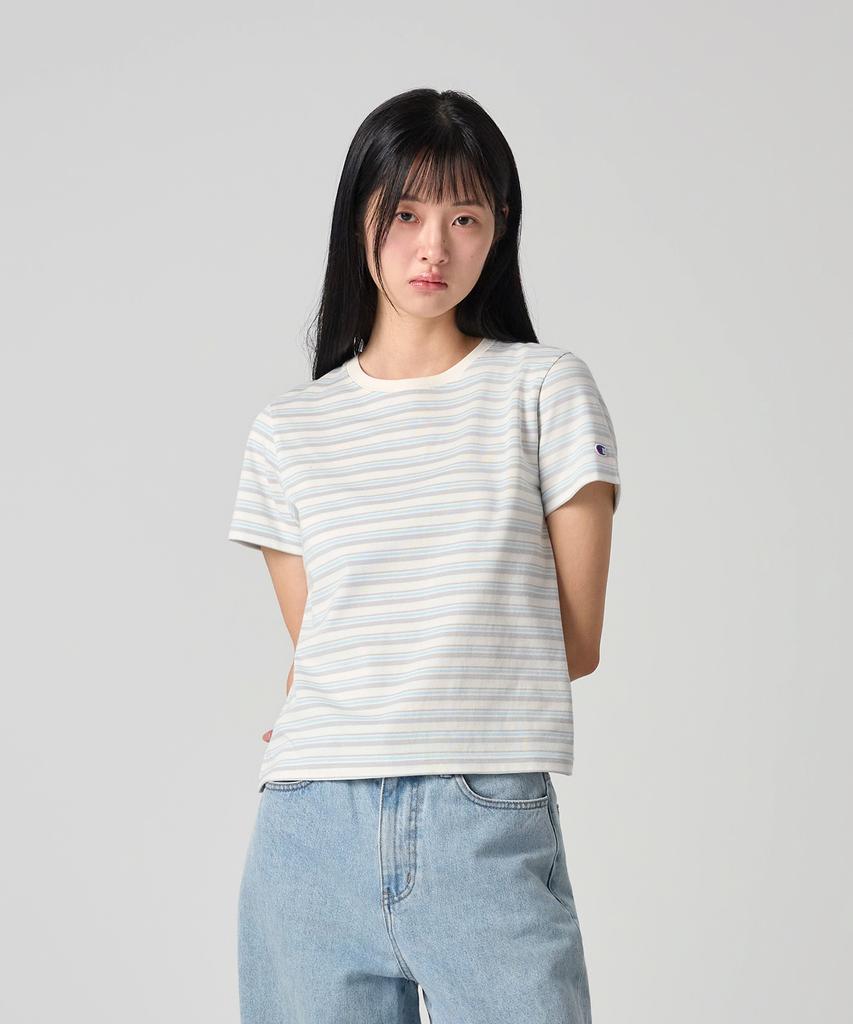 CHAMPION Women'S C-Logo Striped T-Shirt Ecru