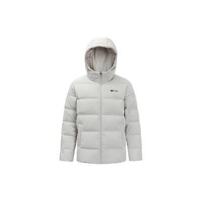 Daunenjacke mit Kapuze und Reißverschluss und Logo-Print in Volltonfarbe für Herren, Oberbekleidung, Grau 952247950-1