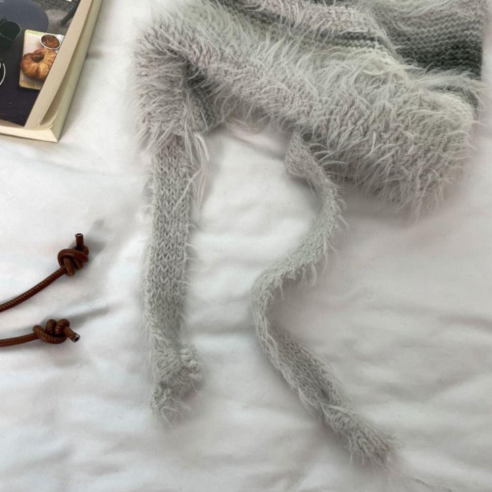 New Design Y2k Handbag-hat Hand-crocheted Pullover Beanie Hat Winter Striped Drawstring Hat  Women