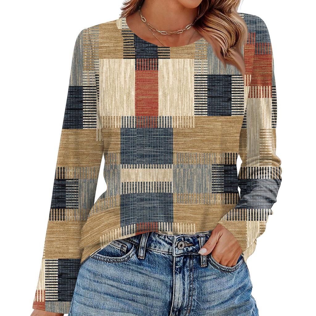 Camicie a maniche lunghe da donna T-shirt grafiche con stampa carina camicette Casual taglie forti Top basic Pullover