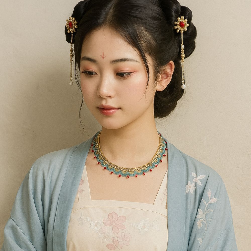 Hanfu Accessories Horse Face Skirt Necklace Ethnic Style Chinese Style Choker Beads Necklace  Women