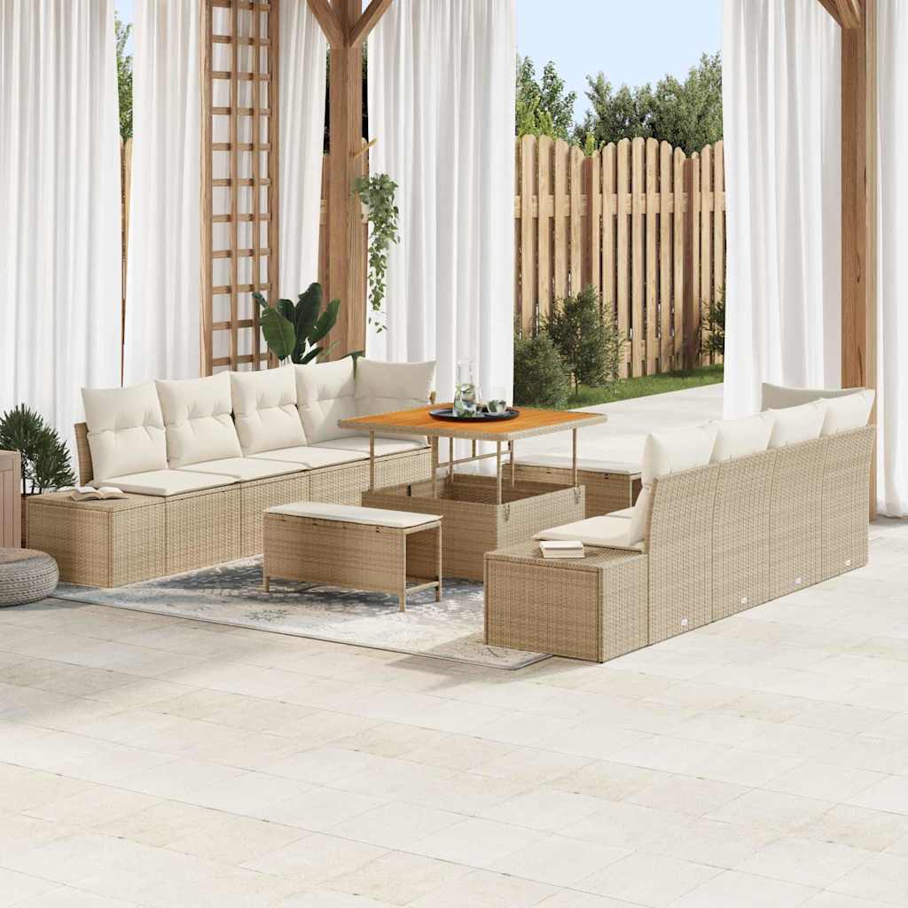 Garden Sofa Set with Cushions 11 Pcs Beige Poly Rattan