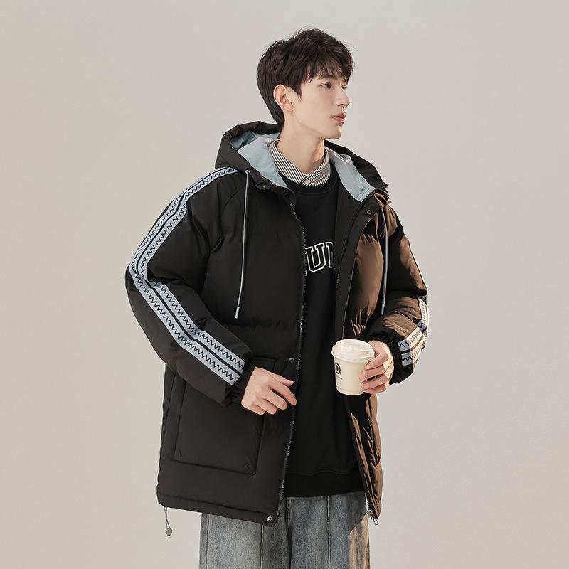 Loose Autumn and Winter Clothes Hooded Hong Kong Style Warm Bread Jacket Men's New Couple Men's Jacket Striped Color Matching