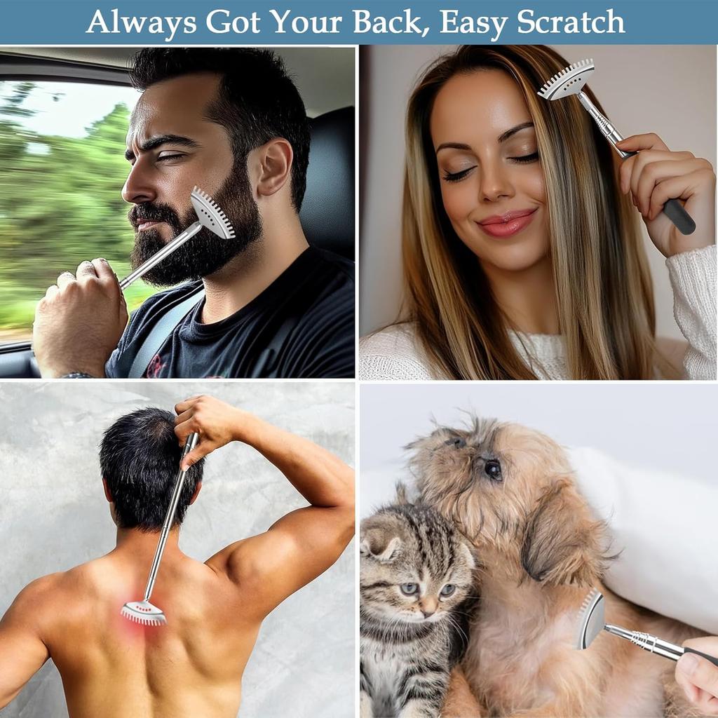 5-Section Telescopic Back Scratcher – Concave/Convex Grip, 15-Rake Stainless Steel, Portable Massager, Great Birthday & Christma