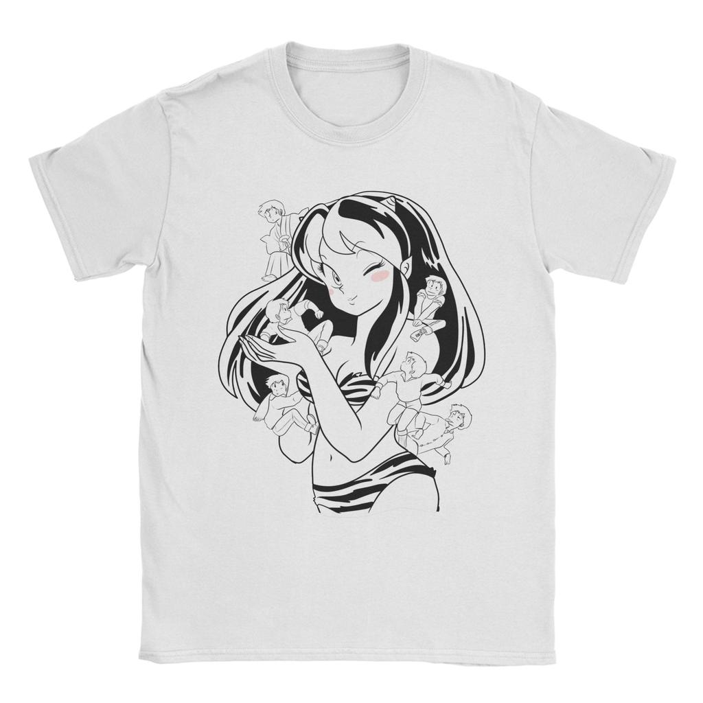 Men's T-Shirt Urusei Yatsura Lum Fashion 100% Cotton Tee Shirt Short Sleeve Anime T Shirt Crewneck Tops Plus Size