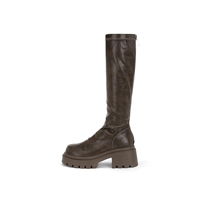 

[Xu Jiaqi]~ Autumn and winter thick-soled thick-heeled pleated medium-high elastic stacking boots women s boots 40