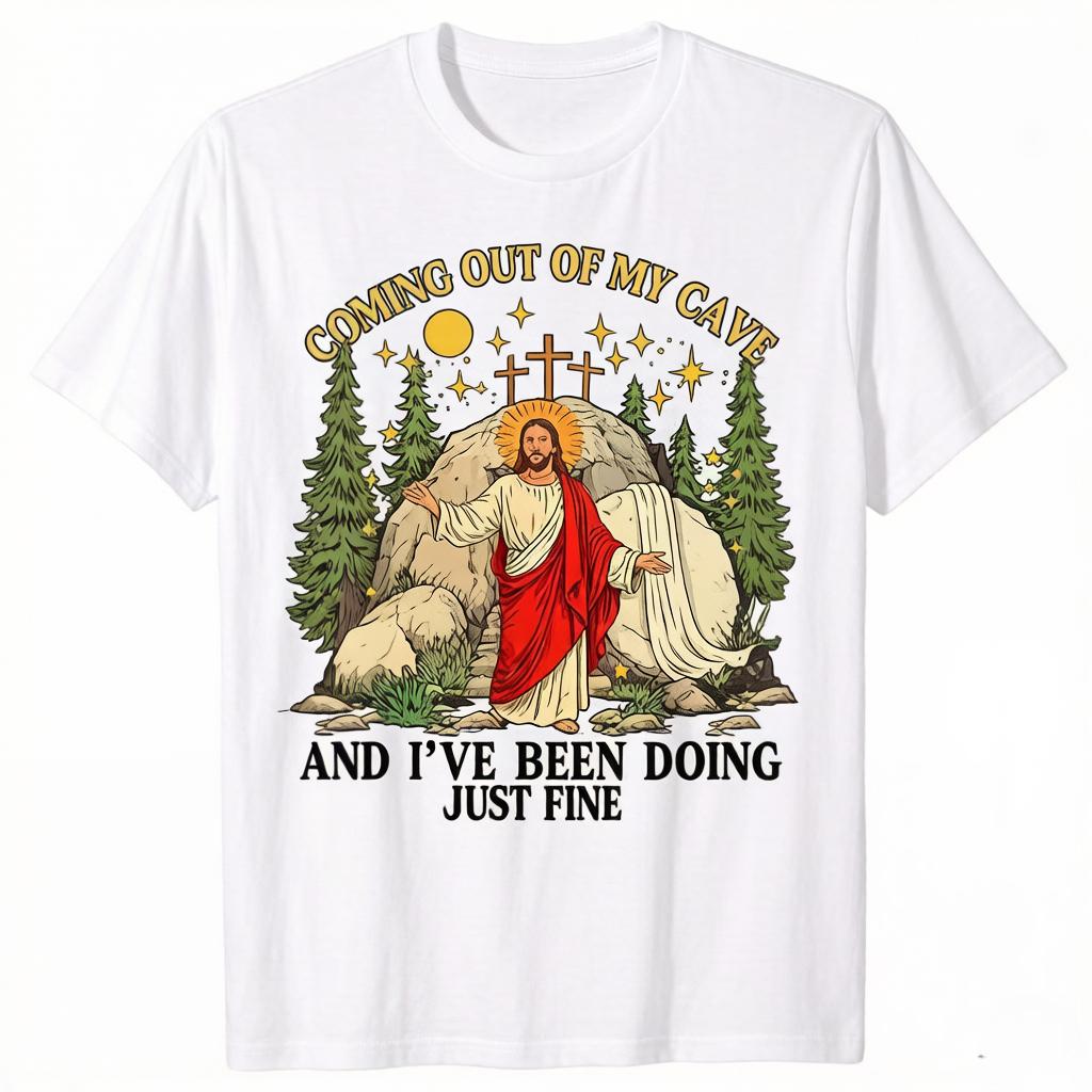 

Jesus Came Out of My Cave and Im Fine is a Y2K Tshirt that celebrates faith is good for Christians is good for Women 4XL