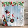 Red Christmas Shower Curtain Set Funny Santa Claus Gift Green Pine Branches Xmas Balls Home Bathroom Decor Bath Mat Toilet Cover
