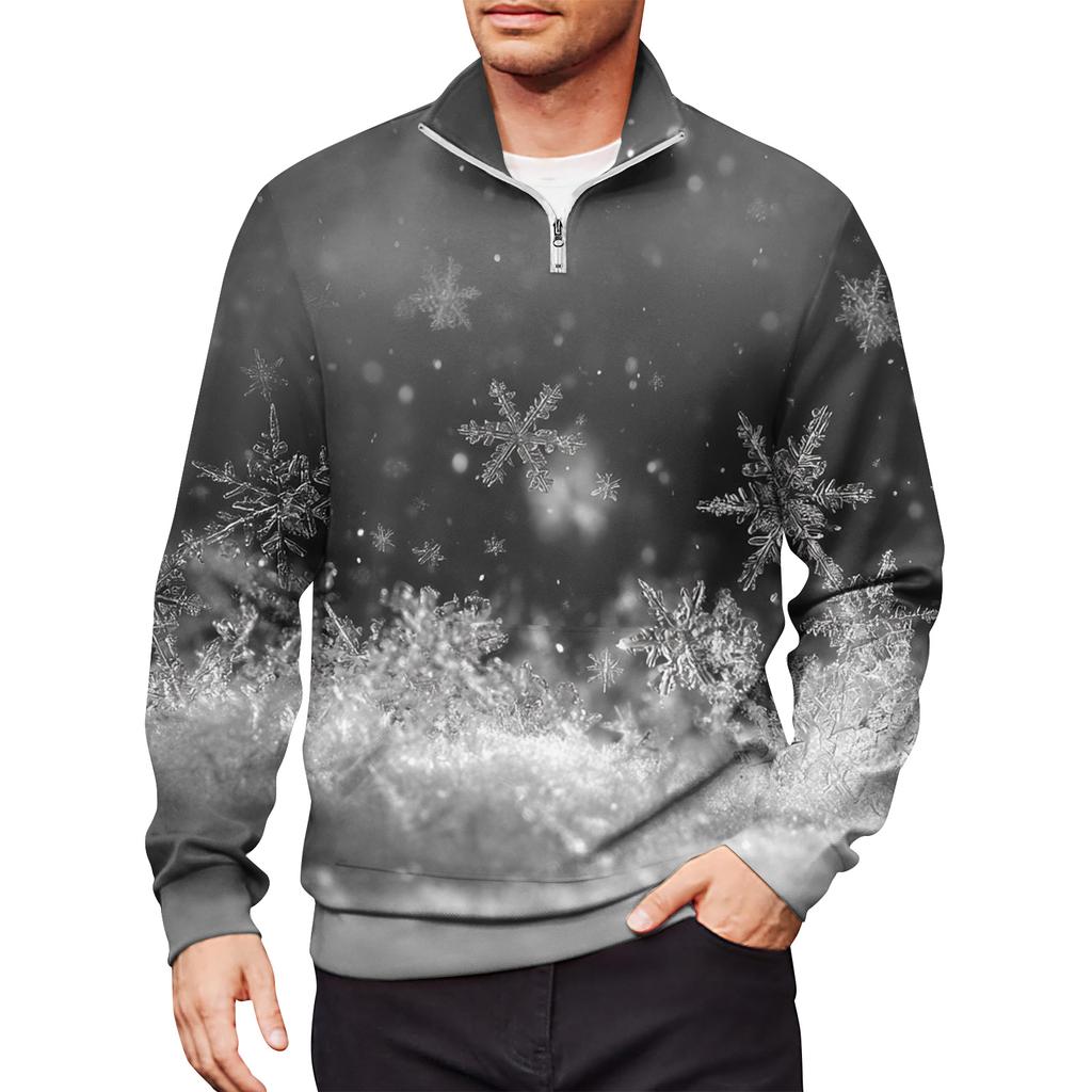 Men's Loose Casual 1/4 Zip Sweatshirt Fashion Printed Long Sleeve Top With Pockets