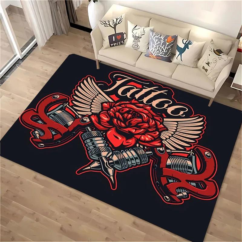3D HD Tattoo Studio Carpet, Living Room and Bedroom Household Items,Children's Room Sofa Mats, Doormat Floor Anti-slip Rug, Gift