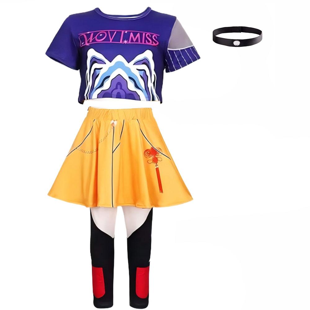 Prachtig Kinder Zanger Rolspel Kostuum Korte Mouw Bedrukt Top Gele Rok Leggings Halloween Iconisch Koreaans Optreden Kleding 7-8T(140)
