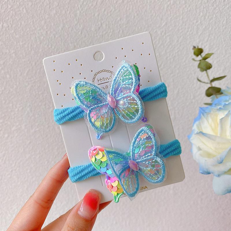 2PCS New Sequin Embroidery Double Layered Butterfly Girls Lovely Hairpins Children Headwear Hairgrip Hair Clips Hair Accessories