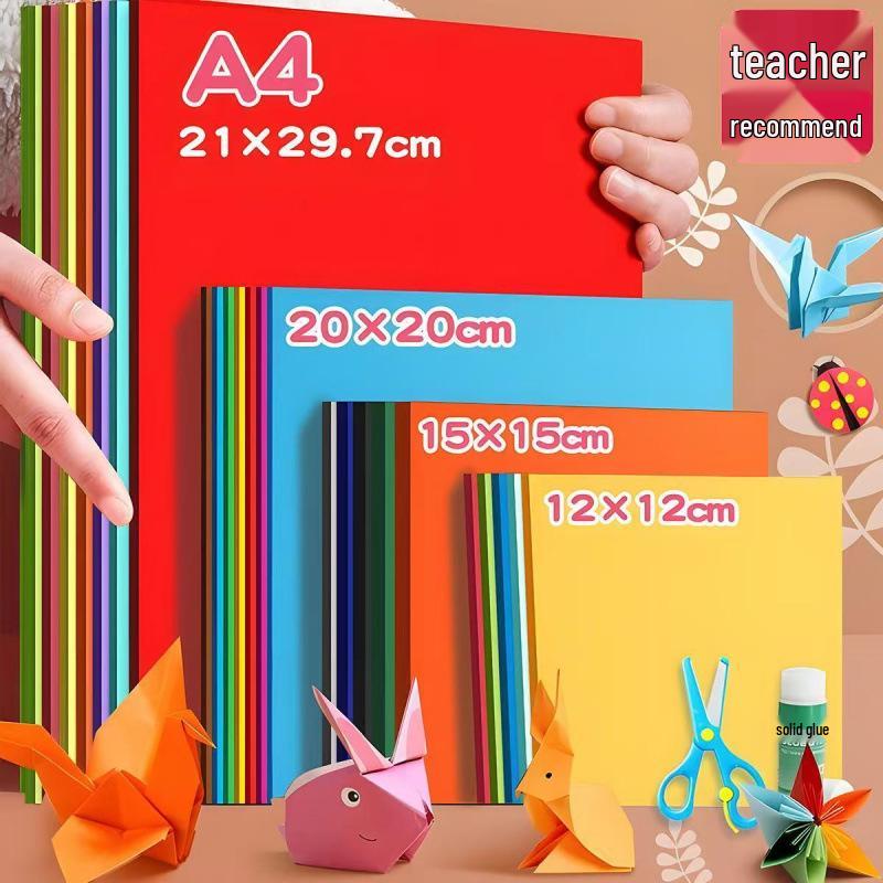 Farbiges Origami-Papier-Set: Quadratische Blätter für Bastelarbeiten und Papierschneiden für Kinder in Grundschule und Kindergarten