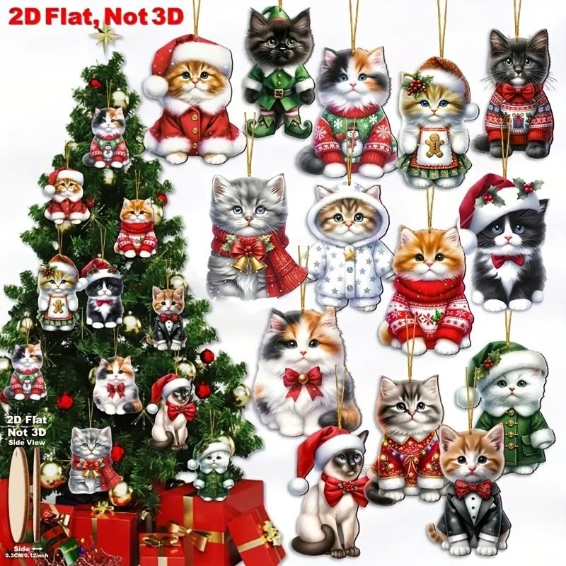 

Cat Ornaments for Christmas Tree 2D Wooden Pendant Cute Christmas Animal Ornaments for Home Fireplace Garden Workplace