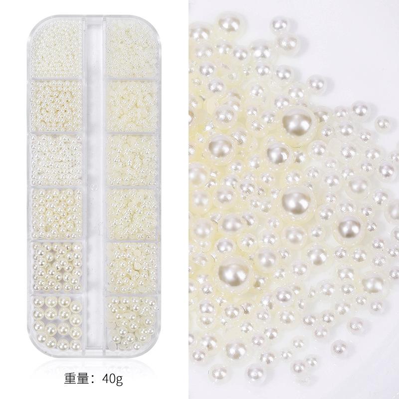 

Xiyin горячая распродажа белый 12-сетчатый набор жемчуга для дизайна ногтей плоский нижний полукруглый жемчуг круглый жемчуг украшения для дизайна ногтей смешанный
