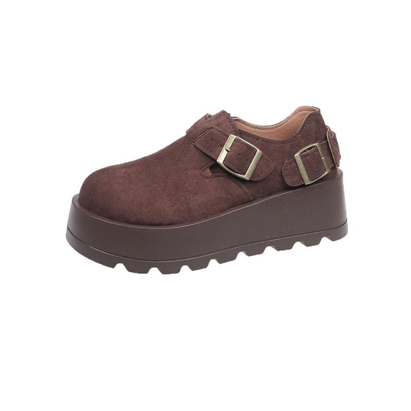 Thick-soled Small Man Buckle Borken Single Shoes Women's Winter New Shallow Mouth One Pedal Big Head
