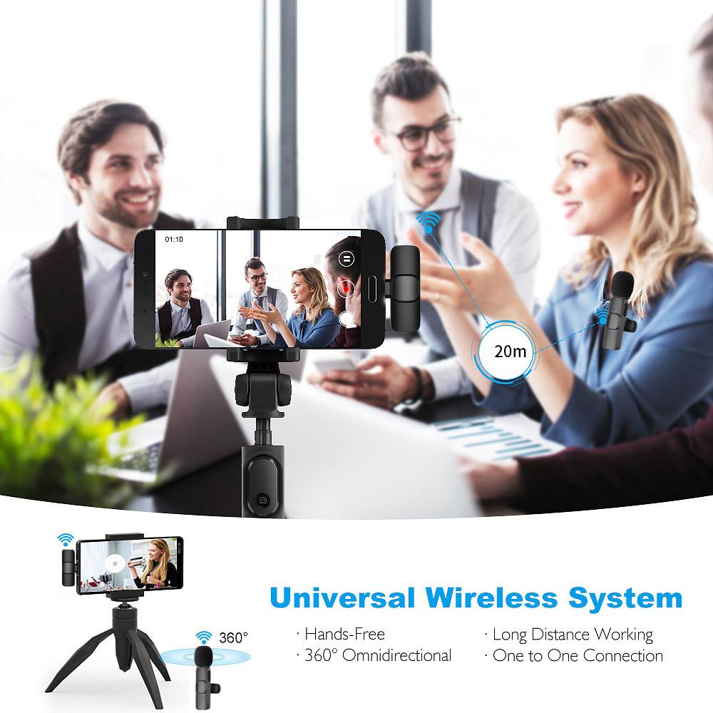 Wireless Lavalier Microphone Noise Cancelling Audio Video Recording Mini Mic for iPhone Android Xiaomi Live Broadcast Game