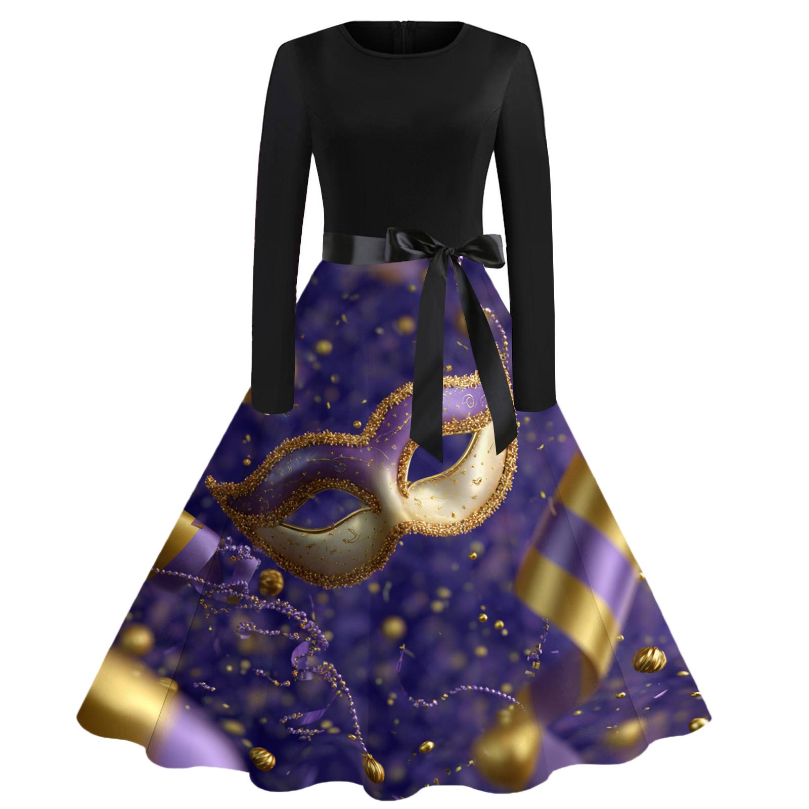 

Женское повседневное модное платье винтажного стиля с круглым вырезом и карнавальным принтом L