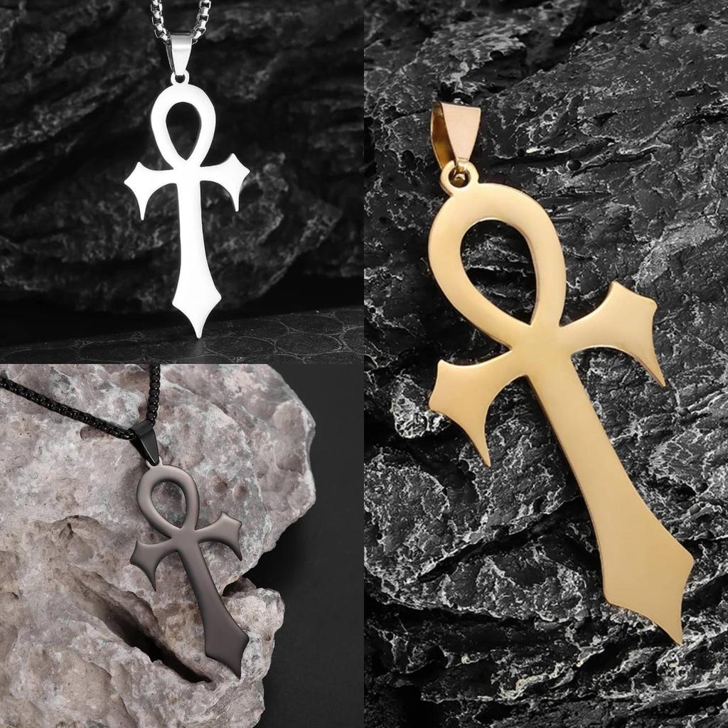 Retro Vintage Necklace Pendant Amulet Talisman Ankh Cross Men Women Stainless Steel Egypt Egyptian Key Life Religious Jewelry Gift