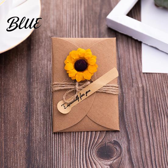 Romantic Sunflower Rose Greeting Cards 5Pcs DIY Dried Flower Cards, Handmade Note with Artificial Flowers, Jute Twine Personalized Message Flowers