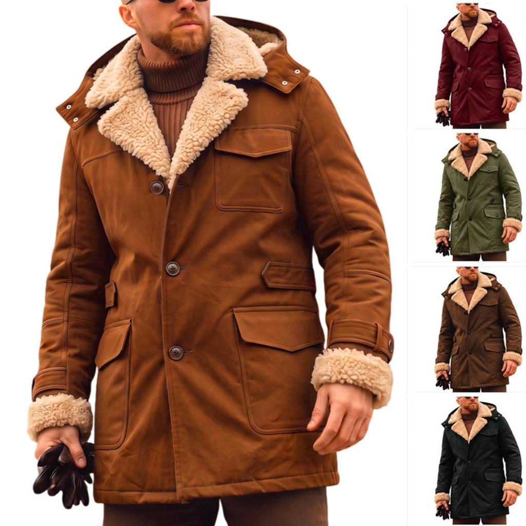 Men's Twill Hooded Jacket with Thick Warm Coat Outerwear