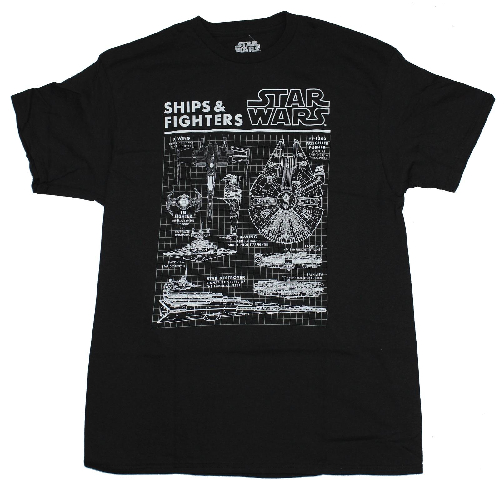 Star Wars Mens T-Shirt - Ships & Fighters Schematics White Image S