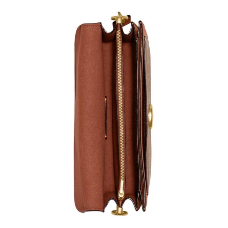 Coach Tabby 26 Classic Logo Buckle Closure Cow Leather Shoulder Handbag Medium Size Women's Brown and Caramel Color