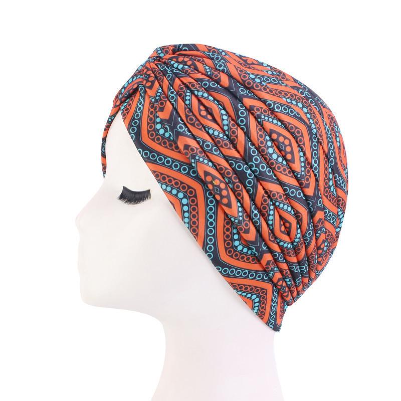 New Print African Headtie Turban Cap Soft Stretch Twisted Pleated Beanie Head Wrap for Women Chemo Bonnet