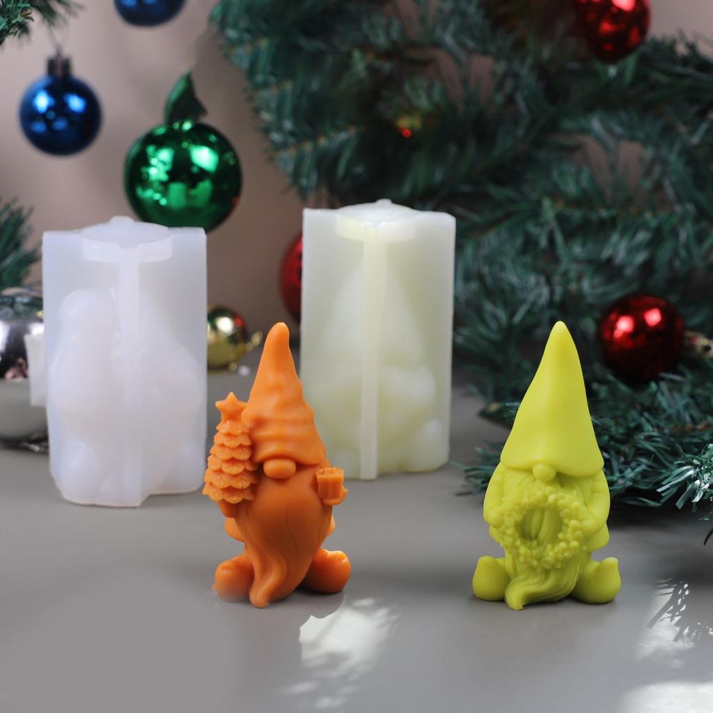 2x/Set Santa Silicone Mould 3D Gnome Candle Molds Ornament Molds Soap Molds Baking Molds for Christmas Decorations