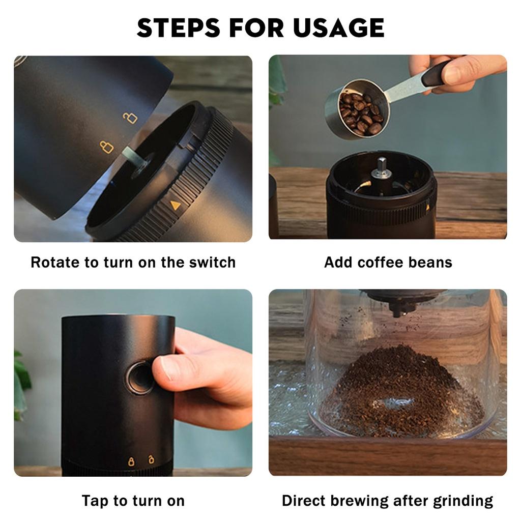 Electric Coffee Grinder Cafe Automatic Coffee Beans Mill Espresso Coffee Machine Maker for Travel Home Portable USB Rechargeable 13W 1250 mAh
