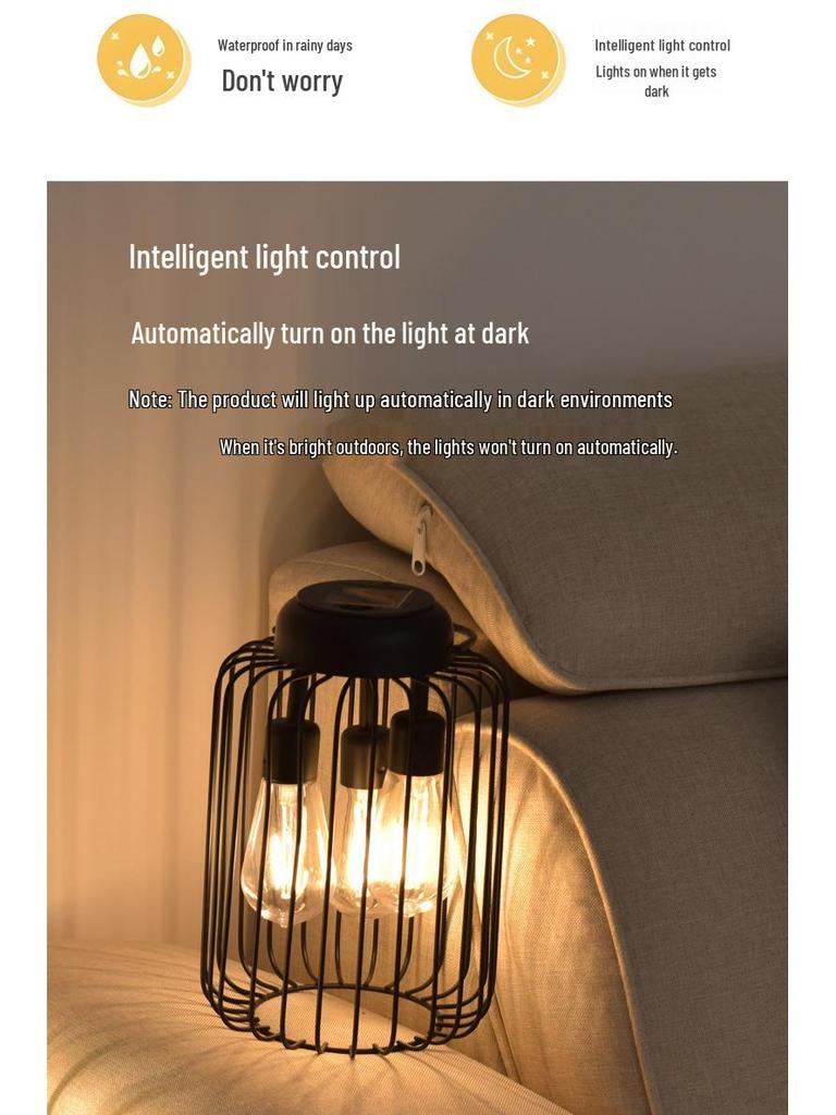 Wrought Iron Solar Garden Lantern - Decorative Outdoor Light for Courtyard and Villa.