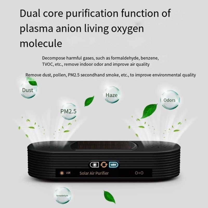 Solar Powered/USB Air Purifiers For Purifying Car Interior Air Removing Smokes Odor And Formaldehyde Quiet for Office