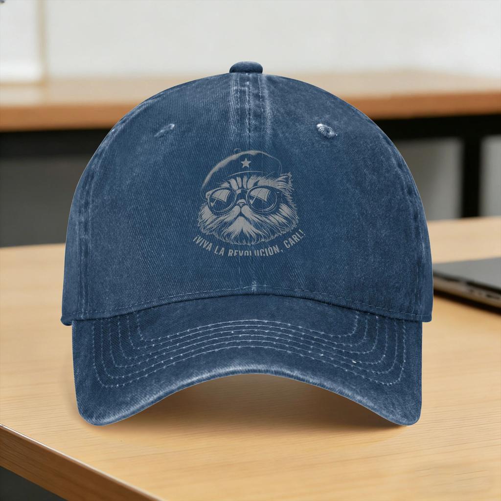 Washed Baseball Cap Viva La Revolucion Carl Funny Cat Spring Trucker Hat For Unisex-Teens  Fashion Camping Sun Snapback Cap