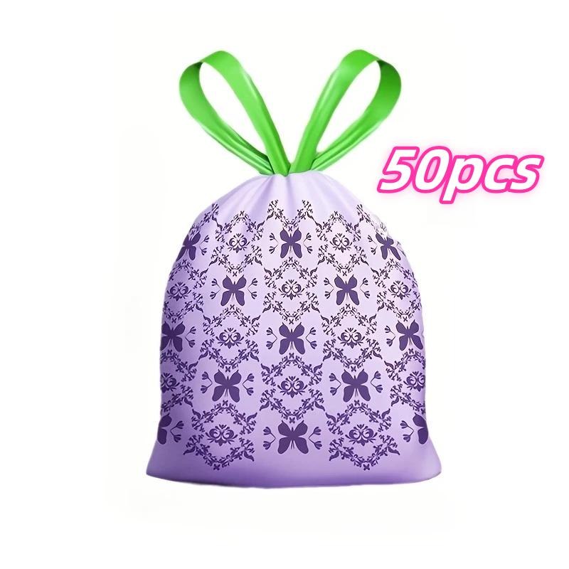 

50 штук мусорных пакетов с лавандовым ароматом - Утолщенные пакеты для кухонного мусора с затягивающимися шнурками и репеллентом от комаров, устойчивые к разрыву Other