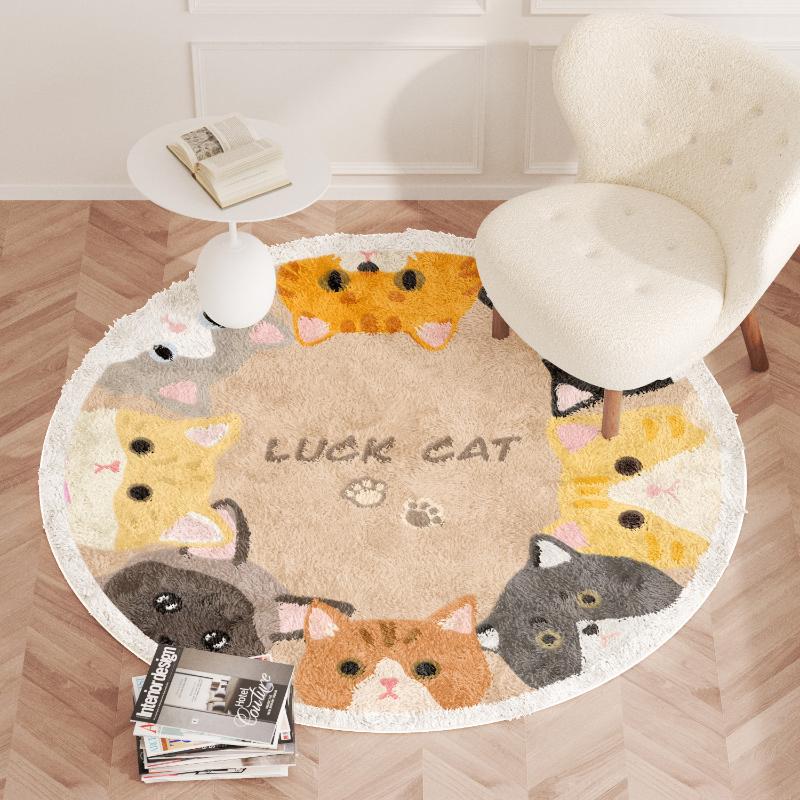 Cartoon Style Bedroom Decor Carpet Cute Round Carpets for Living Room Thicken Plush Children's Rug Fluffy Soft Bedside Floor Mat
