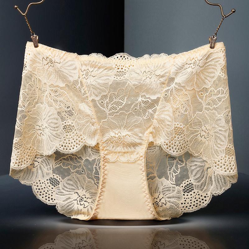 Bragas de encaje con flores, cintura alta, calzoncillos calados para mujer, calzoncillos de talla grande, calzoncillos sexys