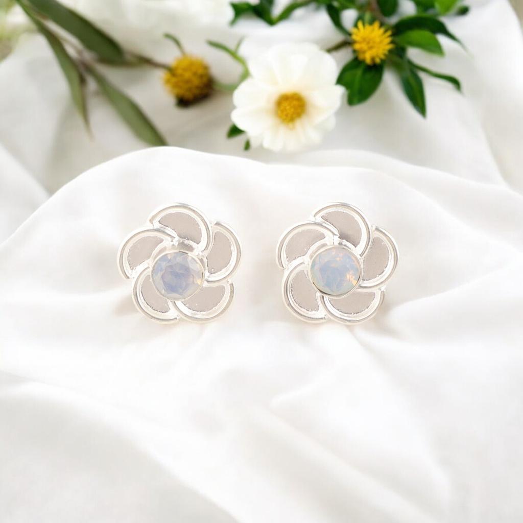 Natural Milky Opal Gemstone 925 Sterling Silver Jewelry Statement Studs 0.5" EE-157-15