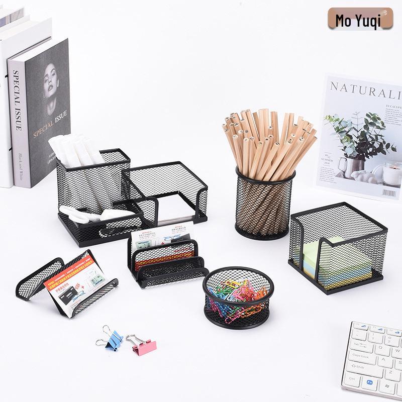 Six-Piece Metal Mesh Desktop Pen Holder and Stationery Storage Set